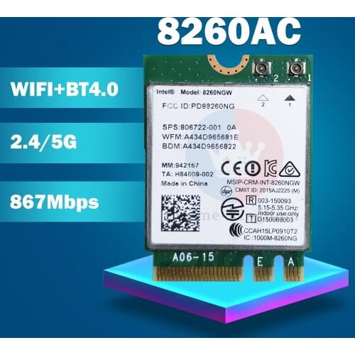 Dual Band Wireless-AC 8260NGW 8260ACNGW 8260NGWAC 8260AC 8260NGW NGFF Pcie Bluetooth 4.2 867Mbps Wireless Wlan WIFI Card