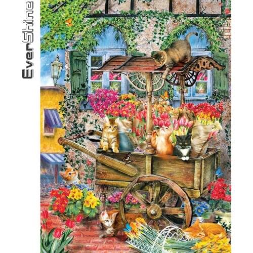 Evershine Diamond Embroidery Cat Cross Stitch Diamond Painting Animals Mosaic Rhinestone Picture Crafts Kit Cartoon Home Decor