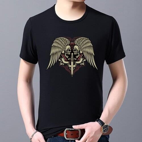 T-shirt Mens Fashion Demon Double Ghost Skull Print Shirt Casual Commuting Sports All-match O-neck Street Gothic Youth Shirt