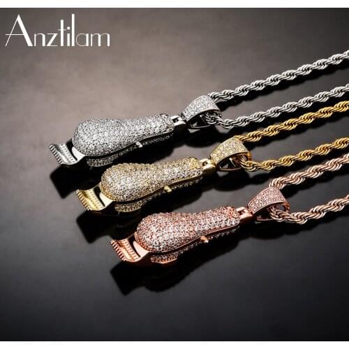 Hip Hop Bling Micro Paved Cubic Zirconia Iced Out Razor Barber Pendants Necklaces For Men Rapper Jewelry