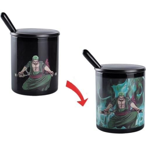 Cartoon Roronoa Zoro Anime ONE PIECE Mug & Cover & Spoon Ceramic Color Changing Magic Heat Reveal Coffee Milk Cups New Gifts