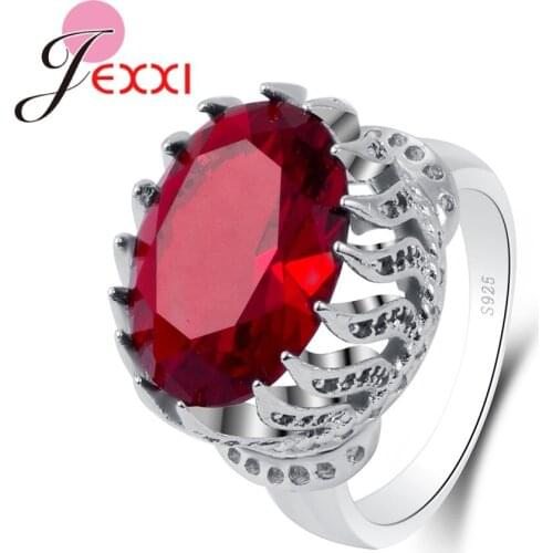 Fashion New Style Finger Ring Pretty Party Weal Gift Sterling Pure 925 Silver Jewelry For Female Girls Red Big Stone