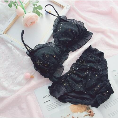 STAR STARRY Star Girl Heart LOLITA Bra Set Japanese Small Chest Underwear Suit Sexy Lovely Lace Steel Ring Soft Girl Student Bra