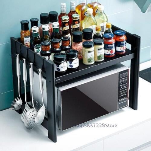 Kitchen Microwave Shelf Double Table Top Oven Shelf Cabinet Countertop Seasoning Storage Supplies