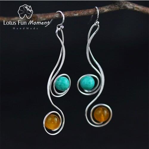 Lotus Fun Moment Real 925 Sterling Silver Natural Stone Handmade Fashion Jewelry Elegant Musical Note Dangle Earrings for Women