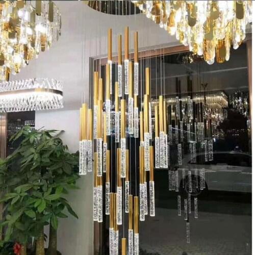 Modern chandelier lighting for staircase large long crystal lamps hallway lobby gold chain chandeliers home decor light