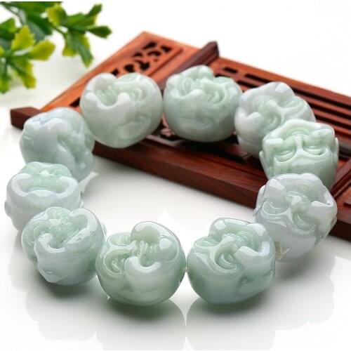 Finely carved natural A goods jade happy Buddha bead bracelet Myanmar jade hand string Buddha head idea bead male jade bracelet