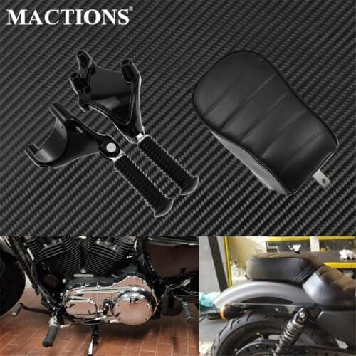 Motorcycle Black Rear Passenger Pad Seat+Rear Passenger Foot Pegs Pedal Mount Kit For Harley Sportster Iron 883 XL883N 2016-2020