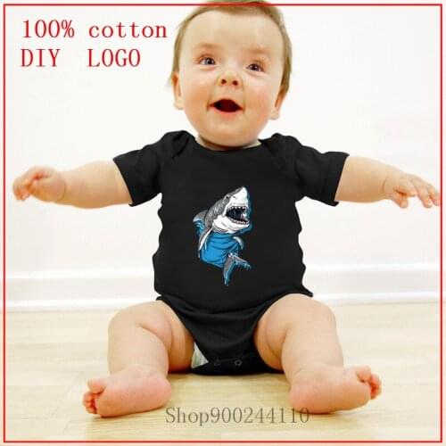 MudgeWare Great White Shark Pocket Summer Newborn Toddler Baby Girls Short Sleeve Cartoon Bodysuit baby cotton Playsuit Baby
