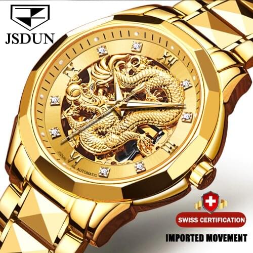 Dragon Skeleton Automatic Mechanical Watches For Men Wrist Watch Stainless Steel Strap Gold Clock 30m Waterproof Mens watch 8840