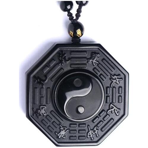 Natural Black Obsidian Yin Yang Necklace Pendant Chinese BAGUA Mens Jewelry Womens Jewelry Gifts for Her Women Men