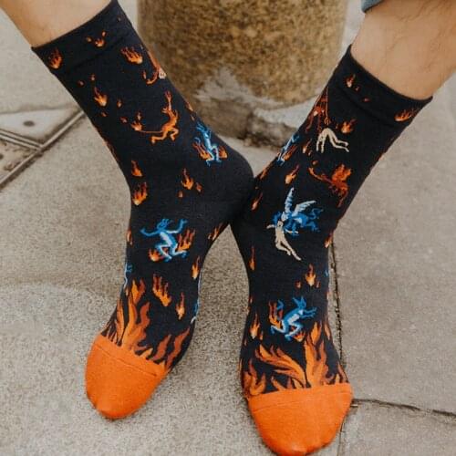 Hot Street Skateboard Trend Art Harajuku Men and Women Socks Happy Funny Abstract Illustration Vintage Print Cotton Crew Socks