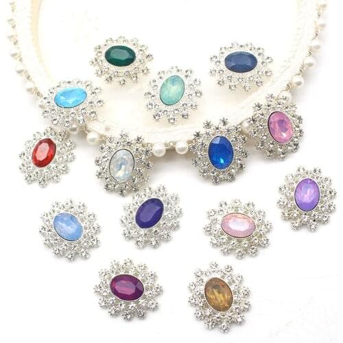 New 10Pcs 28*25MM Alloy Rhinestone Oval Resin Diy Buttons Handmade Sewing Clothing Wedding Party Bow Decortion Accessories