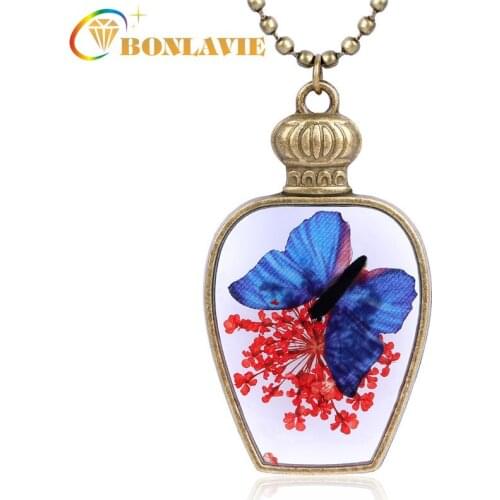 NUNCAD Pendant Natural Dried Flower Antique Bottle Butterfly Flower Handmade Necklace Bead Chain Jewelry Wholesale