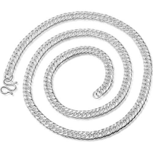KOFSAC New Fashion 925 Silver Necklaces For Men Charm Horse Whip Double Buckle Choker Necklace Clavicular Chain Jewelry Gift 320