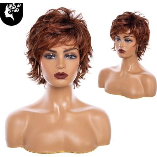 DREAM.ICES Ombre Ombre Brown Synthetic Wigs with Bangs Long Silk Straight Cosplay Wig For Woman Heat Resistant Fibre