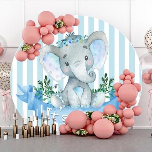 Laeacco Customized Round Photo Backdrop Its A Boy Baby Elephant Newborn Baby Shower Birthday Party photo Background Photostudio