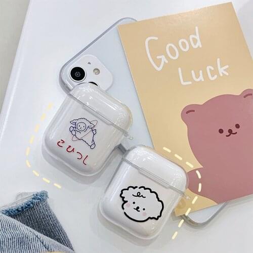 Doodle Transparent Earphone Cover Case for Airpods 12 Case Sheep Rabbit Wireless Bluetooth Personality Anti-fall Cover