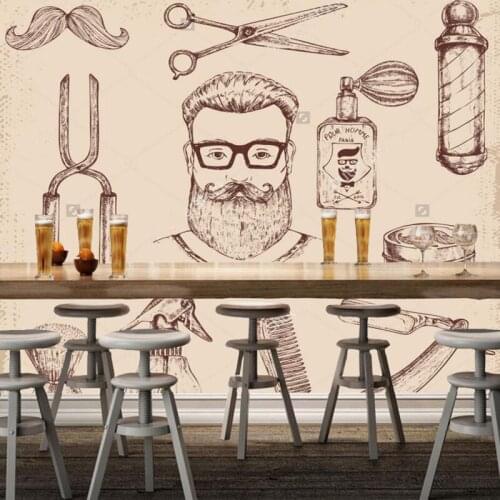 Retro wallpaper, hand painted barber and barber tool murals for the barber shop sofa living room wall vinyl papel de parede