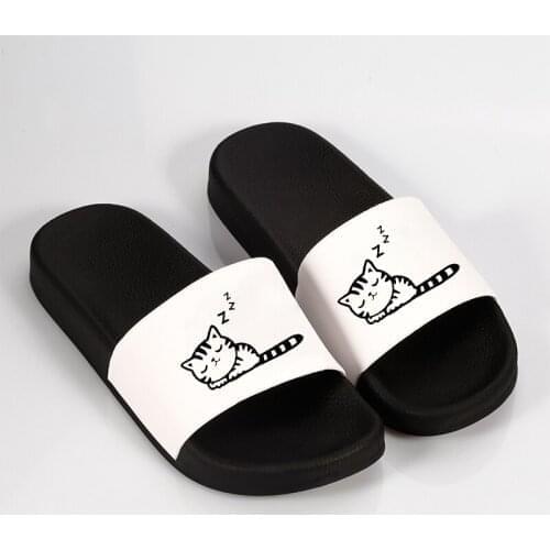 Summer Women Shoes Cat Print bathroom Indoor Home Slippers Beach Slides Non-slip Sandals chaussure femme 2021Flip Flops Female