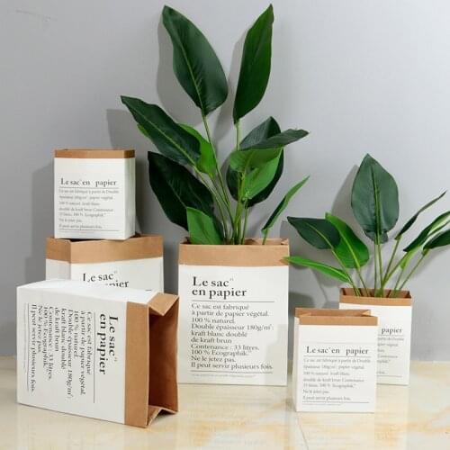 1PCs Nordic Dried Plant Basket Wedding Kraft Paper Bag Flowerpot Artificial Flower Vase Kraft Paper Bag Flowerpot DIY Home Decor