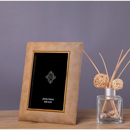 6/7 Inch Modern Light Luxury Brass Leather Photo Frame Hotel Decoration Living Room Ornaments
