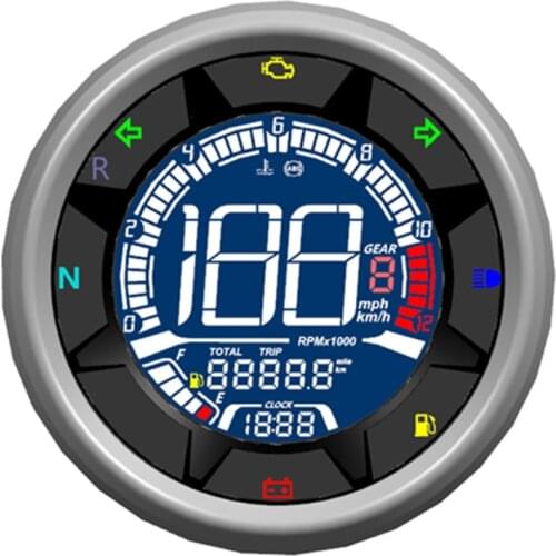 TKOSM 12V Universal Motorcycle Tachometer Meter LED Backlight LCD Motorcycle Speedometer Digital Level Gauge Oil 12000RPM