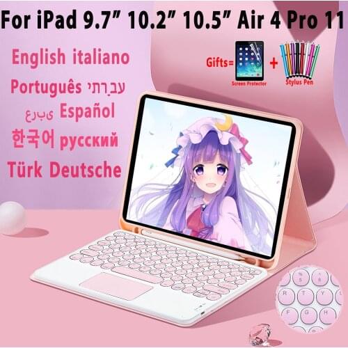 Round Touchpad Keyboard Case for iPad 10.2 7th 8th Air 4 4th 2020 10.9 3 2 Pro 10.5 9.7 5th 6th Russian Spanish Arabic Keyboard