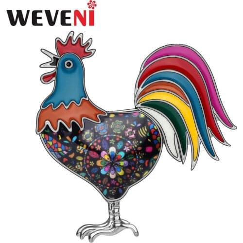 WEVENI Enamel Alloy Floral Rooster Fowl Chicken Brooches Clothes Scarf Pin Animal Jewelry For Women Girls Teens Party Gift Bulk