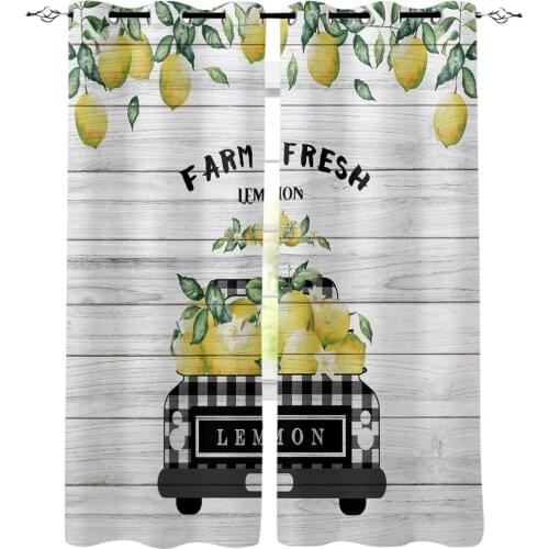 Lemon Truck Wooden Board Texture Window Curtain Bedroom Kitchen Living Room Decoration Items Window Curtains for Living Room