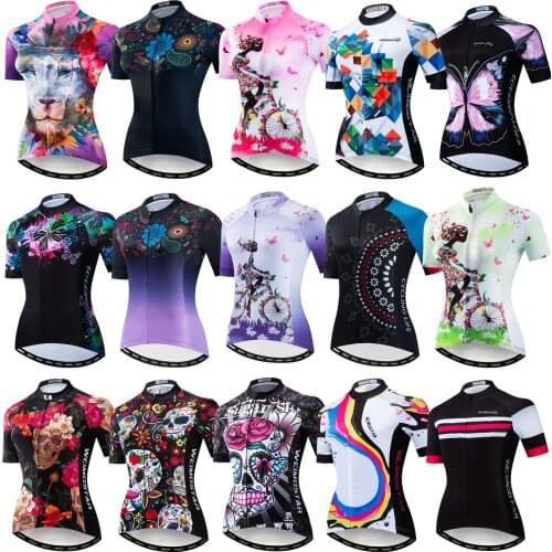 Women Cycling Jersey Skull Printing Bike Jackets Short Sleeve Bicycle Shirts Breathable Mountain Bike Tops Cycling Wear