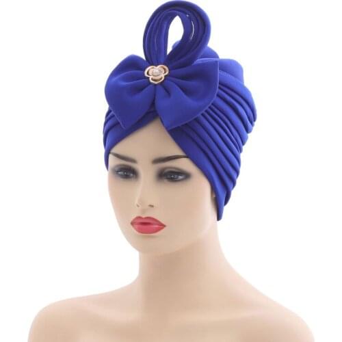 Ladies Hats Multilayer Bowknot Pearl Decoration Ladies Headscarves African Wedding Muslim Headscarves Hats