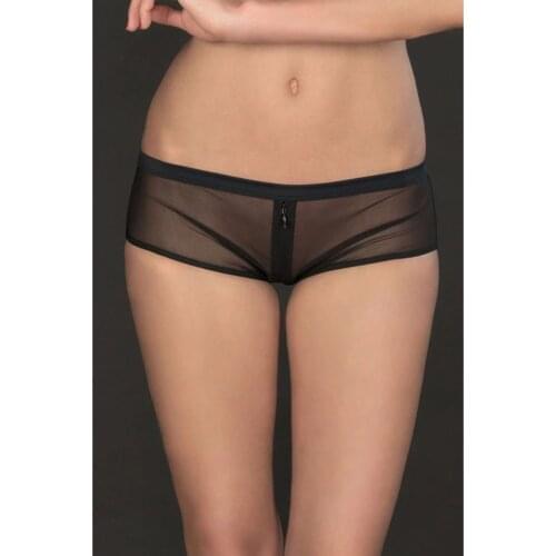 Hot Sexy Women Perspective Mesh Zipper Open Cross Mini Briefs Low Waist Exotic Lingerie Ladies Transparent Boxer Shorts Panties