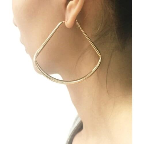 Fanshaped Alloy Hoop Earrings For Women Fashion Jewelry 70mm Punk Metal Statement Earrings UKMOC