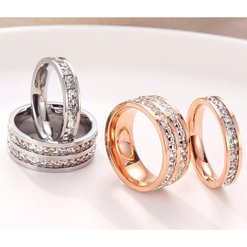 Rose Gold Color Luxury AAA CZ Zirconia Rings for Woman Man Wedding 316L Stainless Steel Jewelry Prevent Allergy
