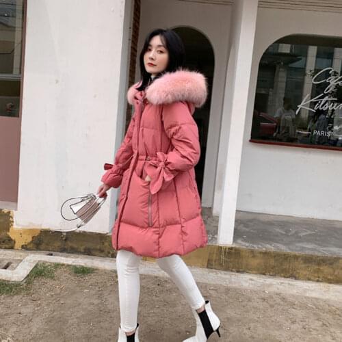 2021 Winter Women New Thicken Warm Hooded Coats Female Genuine Raccoon Fur Collar Jackets Ladies White Duck Down Outwear T748