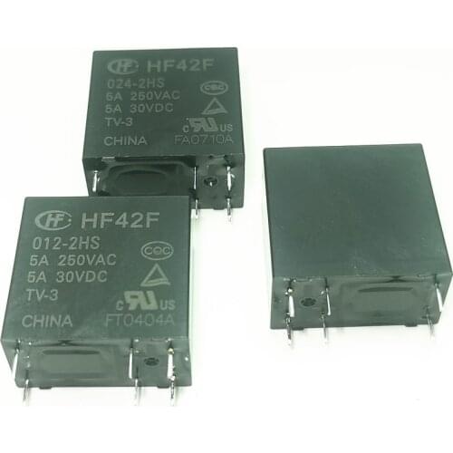 10PCS/Lot Power Relay JZC-42F HF42F-005 012 024-2HS 5A250VAC 6PIN 2 Group Normally Open