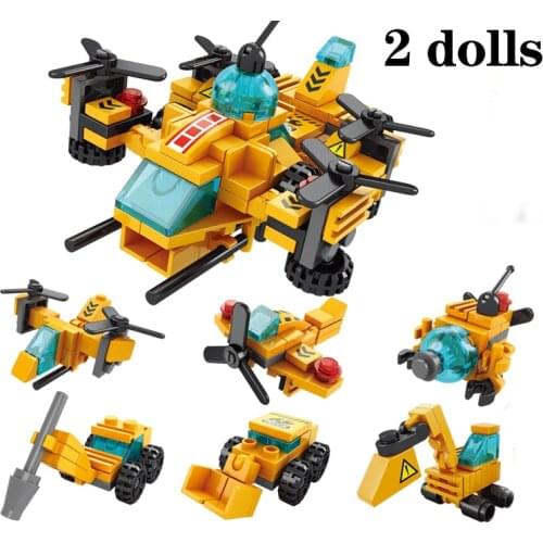 136PCS 6 IN 1 Building Blocks Engineeri Set City DIY Construction Team Truck Crane Forklift Bricks Educational Toys for Children