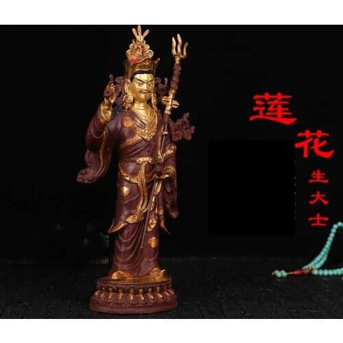 35cm tall # GOOD # Buddhist disciple efficacious Protection Guru Rinpoche Padmasambhava Gold-plated brass Buddha statue