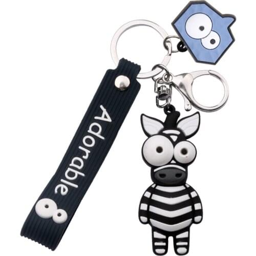 63HC New Cartoon Key Chain Silicone Zebra Giraffe Funny Toy Keychain Car Key Ring