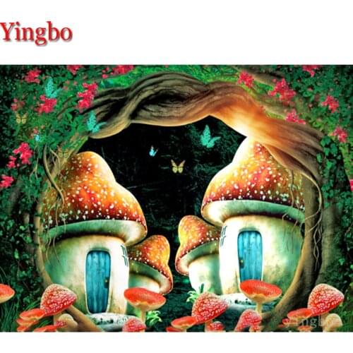 DIY Diamond Painting Full Square Drill Diamond Mosaic Cartoon mushroom fantasy hut Picture of Rhinestones Diamond Embroidery