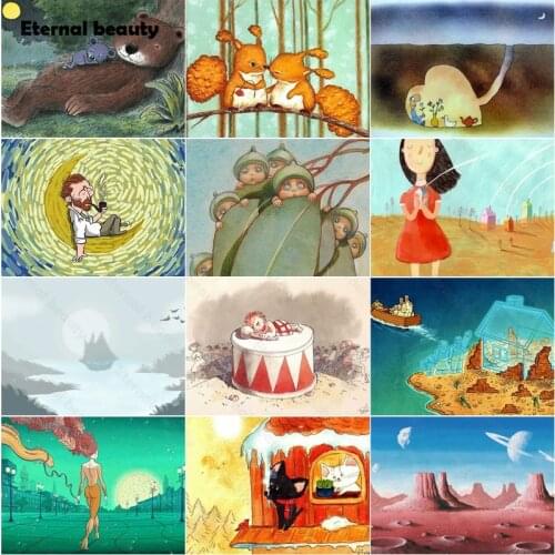 Diamond Painting Cartoon Animals Full Square Round Diamond Embroidery Little Mouse Lying On A Brown Bear Diamond Mosaic Handmade