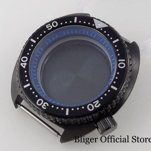 BLIGER Black PVD Plated /Rose Gold Coated 45mm Brushed Automatic Watch Case fit NH35A Sapphire Crystal Rotating Bezel