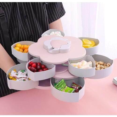 Creative 10 Grid Petal Snack Box Two-layer Design Rotating Nut Candy Storage Storage Box Fruit Tray With Mobile Phone Holder