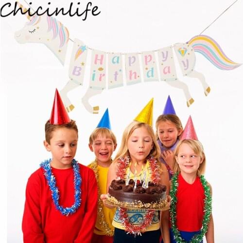 Chicinlife 1Set Unicorn Shape Happy Birthday Banner Birthday Party Baby Shower Kids Favors Unicorn Party Decoration Supplies