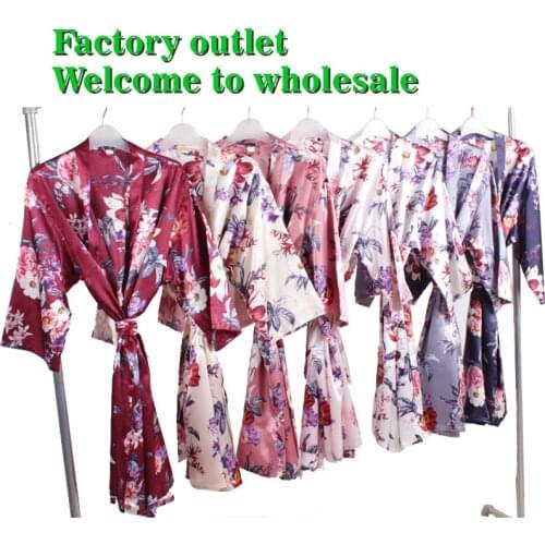 Floral satin supper soft robe wedding bridal party gift robe lady night gown sleepwear bath robe Bridesmaid Robe A2360