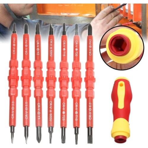 7Pcs Electricians Insulation Screwdriver Set Tool Electrical Fully Insulated Magnetic Screwdriver with Kit Case