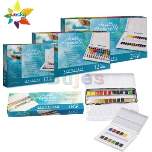 France SENNELIER Student Solid watercolor pigment suit 12/18/24/36 color College suit Rich in color professional art supplies