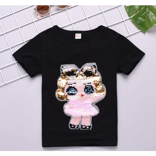 Girls sequin tshirt change color tops kids t shirt baby girl summer clothes 2020 birthday top bendy t-shirt children t shirts