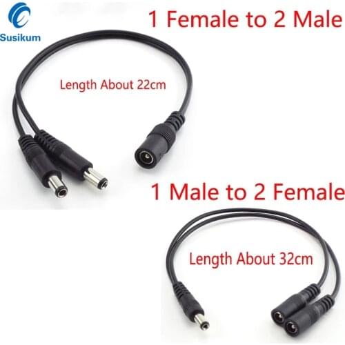 DC Power Splitter Cable Connector 5.5mm x 2.1mm 1 Female To 2 Male and 1 Male To 2 Female Plug Jack Power Cord For CCTV Camera